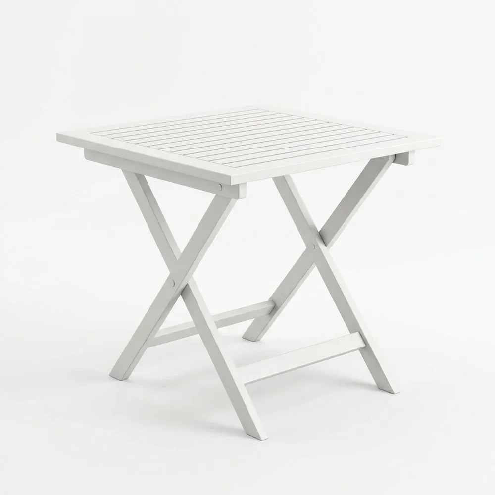 Tavolo Pieghevole in Legno di Acacia Verniciato Bianco per Interni ed Esterni