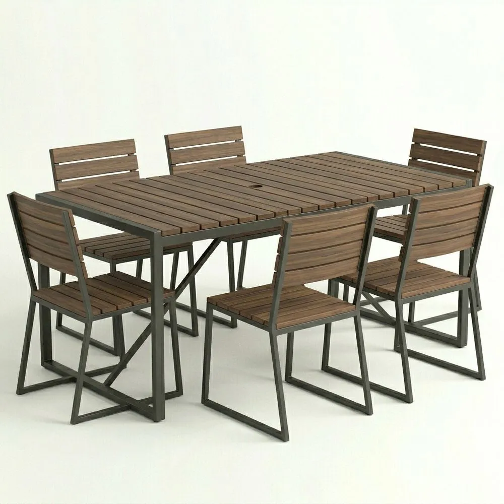 Set Tavolo e Sedie in Legno di Acacia e Acciaio