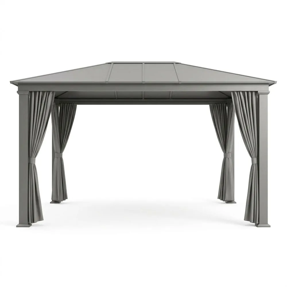 Gazebo da giardino in alluminio grigio, Lunghezza 4 m x Larghezza 3 m, con tetto in policarbonato