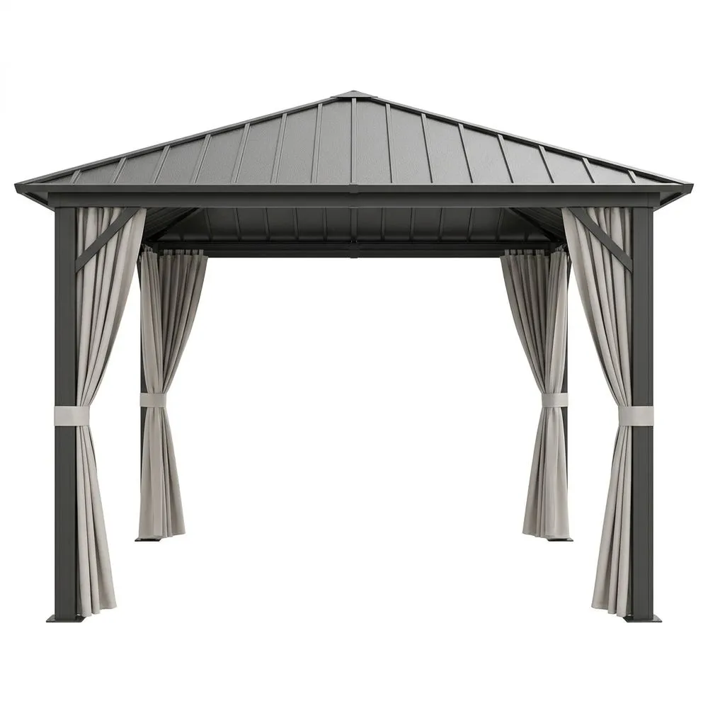 Gazebo in alluminio con tende in poliestere, Lunghezza 3 m x Larghezza 3 m