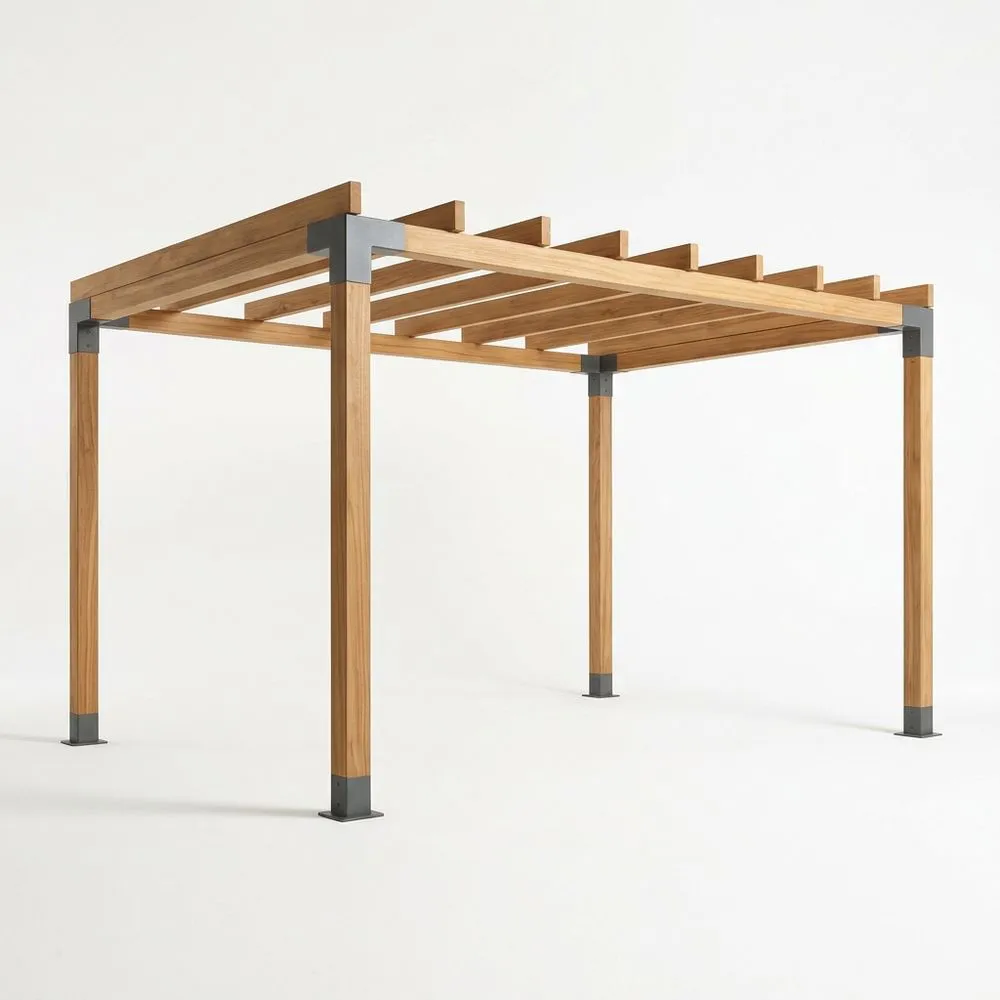 Pergola da esterno in legno di teak, Lunghezza 300 cm x Larghezza 300 cm