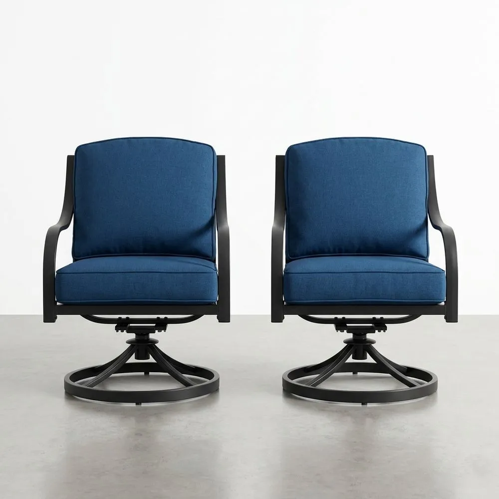 Set di 2 poltrone girevoli in acciaio e tessuto blu