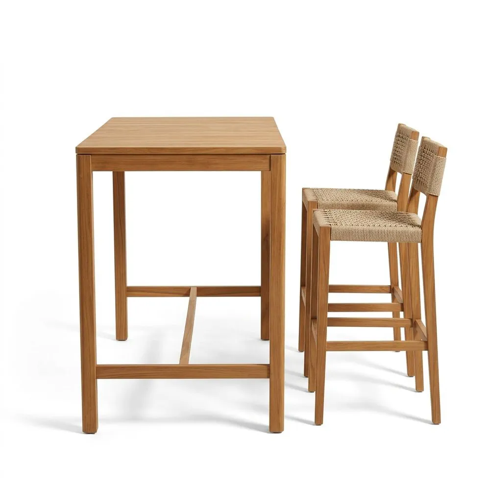 Set tavolo quadrato in teak con sgabelli in corda