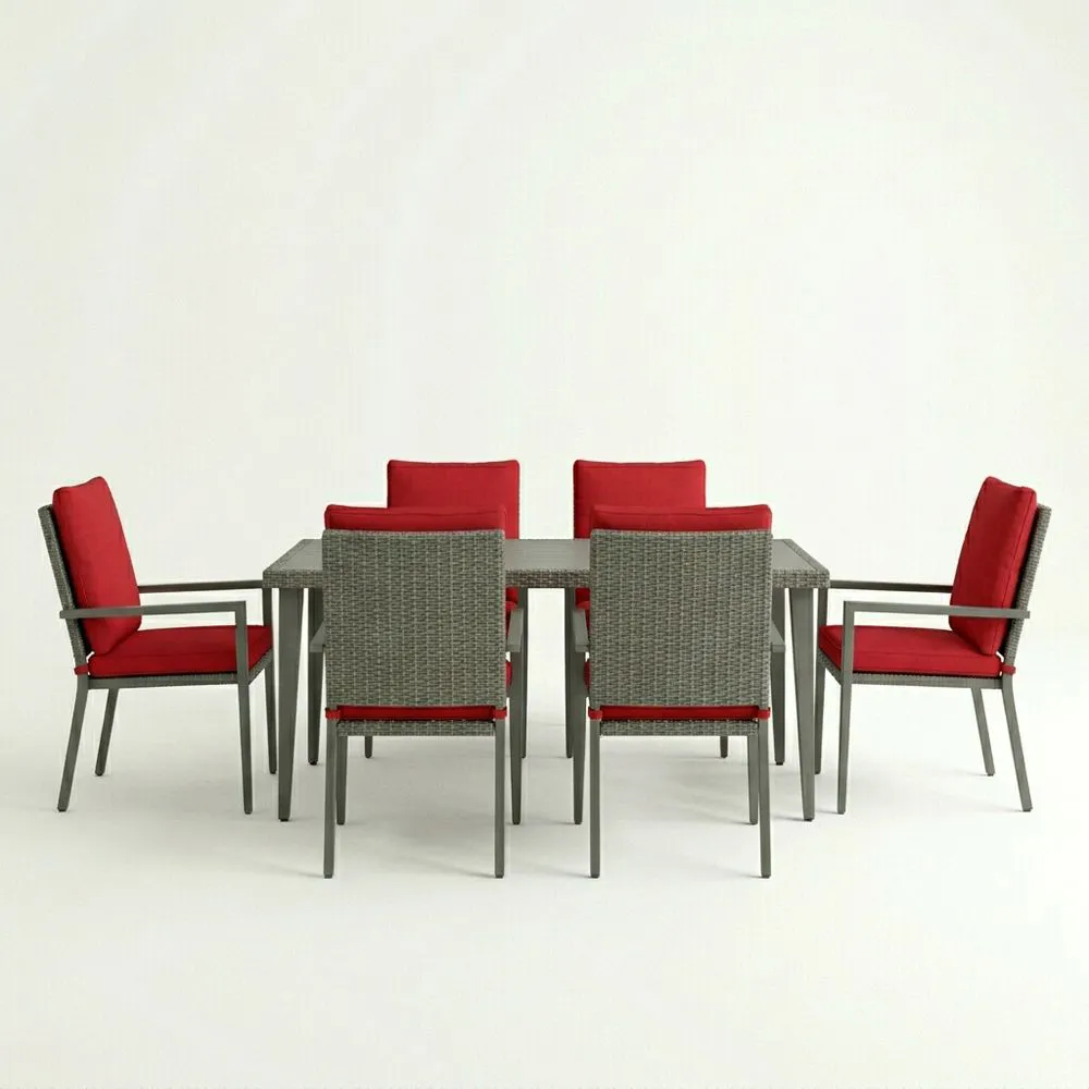 Set da pranzo da esterno in acciaio grigio e tessuto rosso per 6 persone