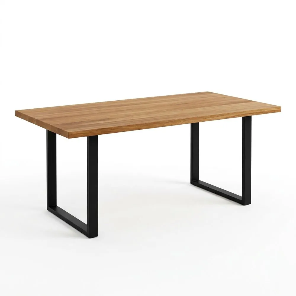 Tavolo da pranzo rettangolare in legno massello di quercia e acciaio verniciato nero 180 cm (Lunghezza) x 90 cm (Larghezza)