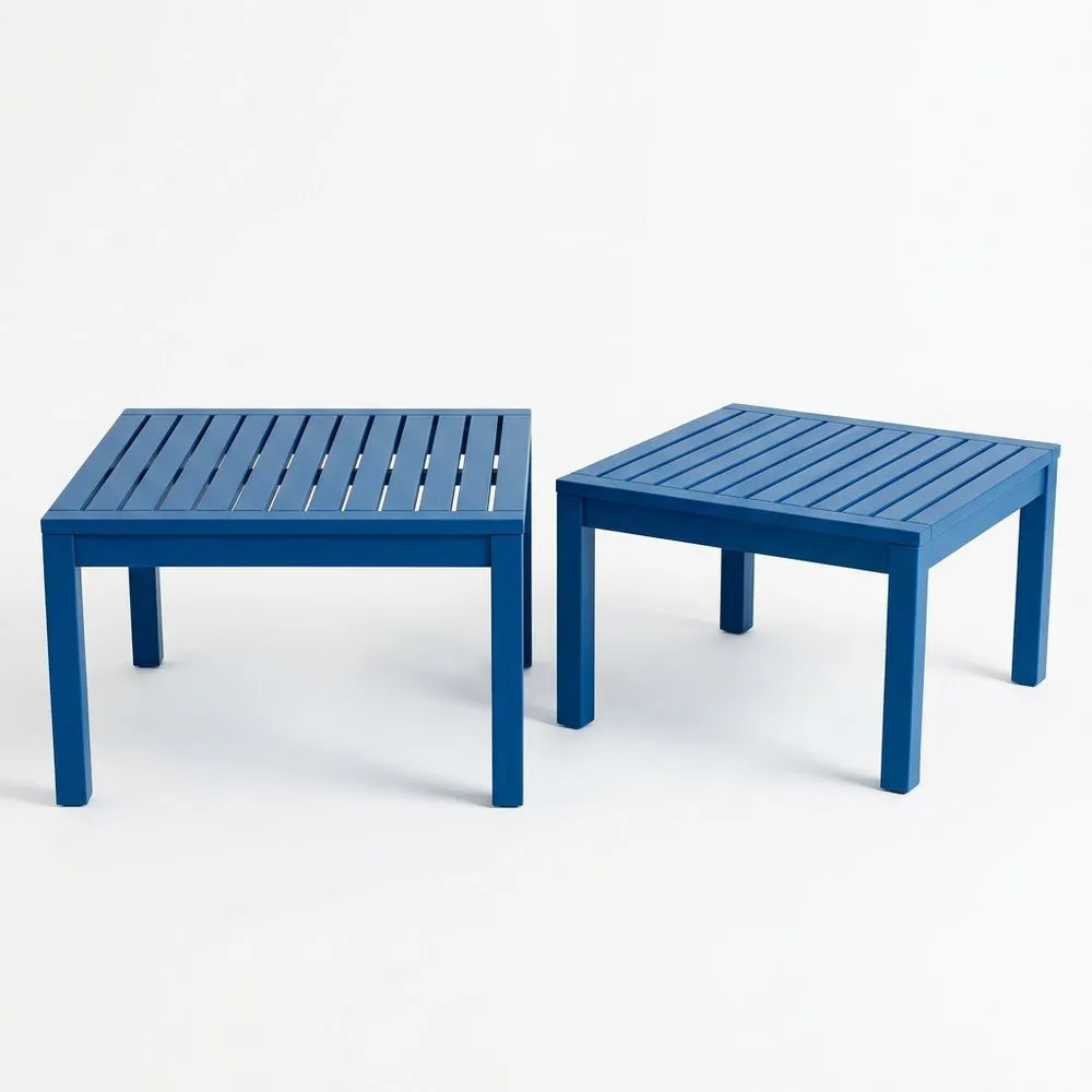 Set di 2 Tavolini da Esterno in Alluminio Blu