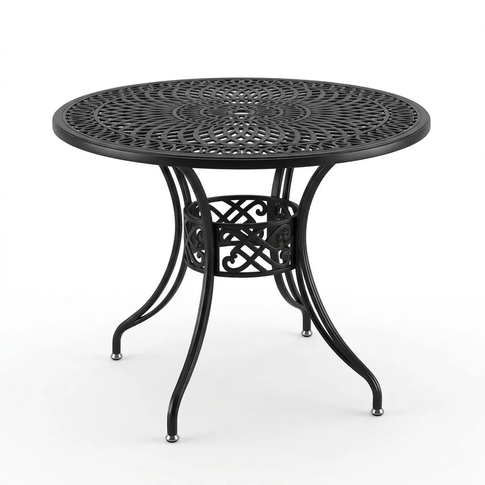 Tavolo rotondo in acciaio nero intrecciato con finitura verniciata a polvere diametro 100 cm