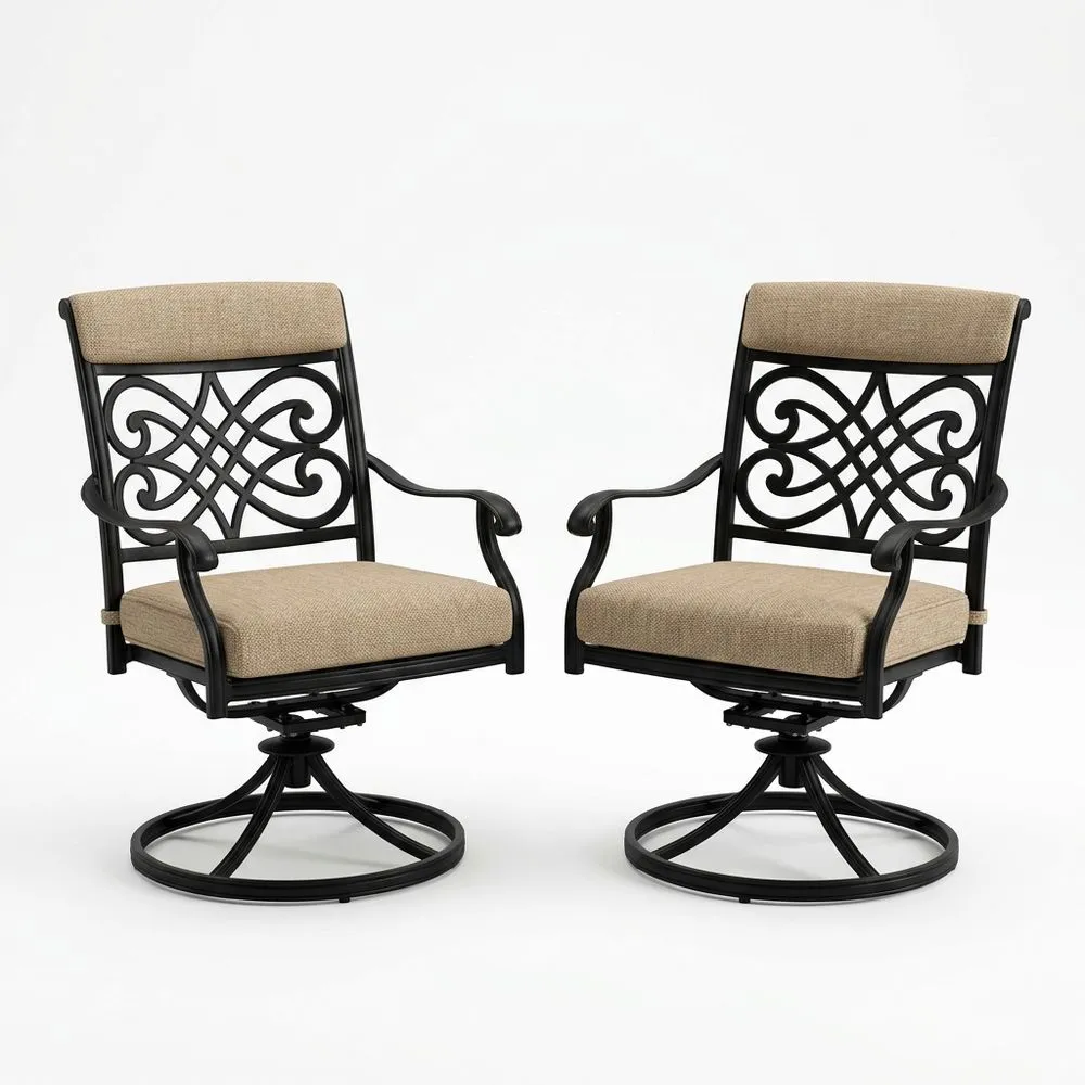 Set di 2 sedie da giardino in acciaio nero con cuscini beige