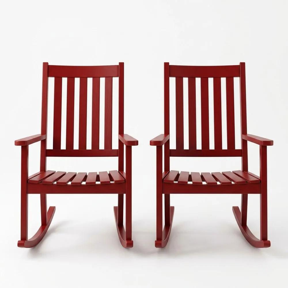 Set di 2 Sedie a Dondolo in Legno Massello Rosso