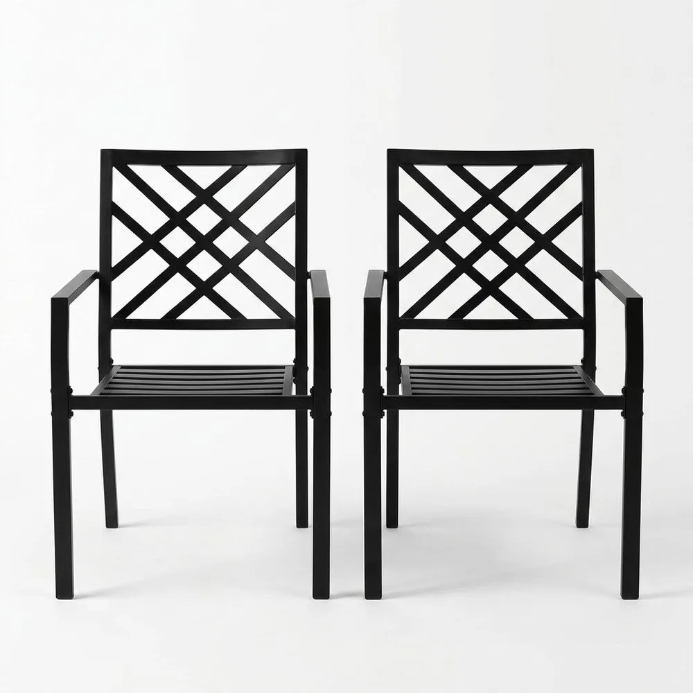 Set di 2 Sedie da Giardino Impilabili in Acciaio Nero