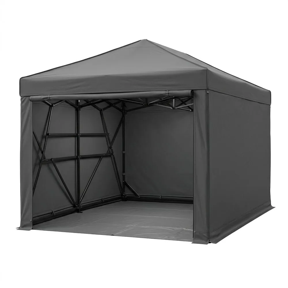 Gazebo da esterno in poliestere, con struttura in acciaio verniciato grigio, Lunghezza 300 cm x Larghezza 300 cm x Altezza 260 cm