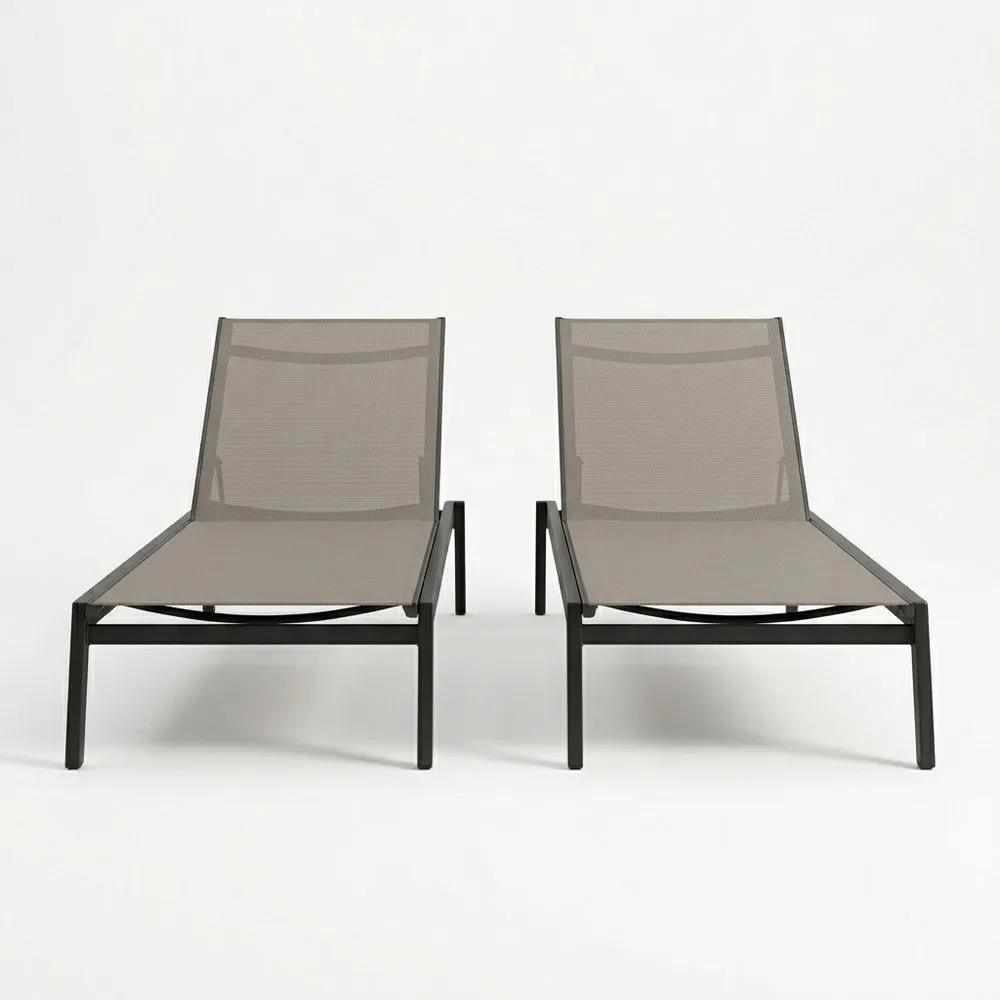 Set di 2 Lettini Prendisole in Alluminio e Tessuto a Rete Marrone