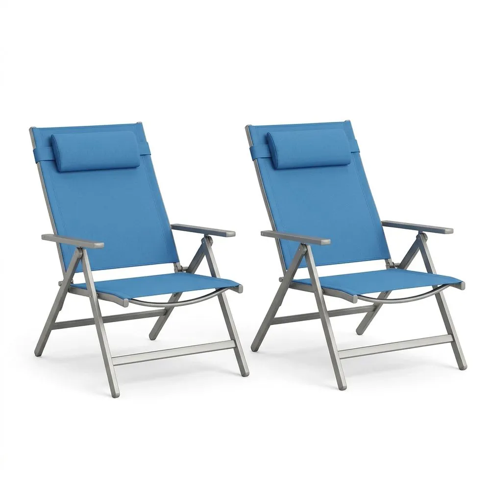 Set 2 Sedie Pieghevoli in Alluminio e Poliestere Blu