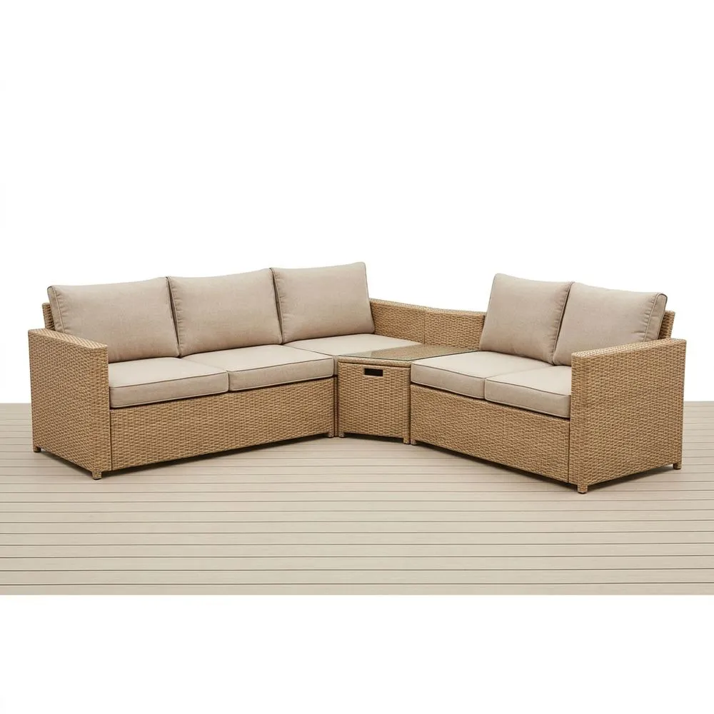 Set Divano Angolare da Giardino in Rattan Sintetico con Cuscini in Poliestere