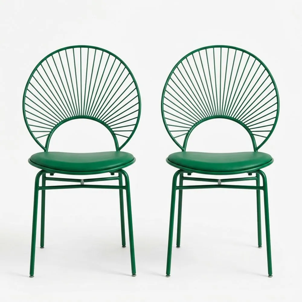 Sedie in acciaio verniciato verde con seduta imbottita in ecopelle