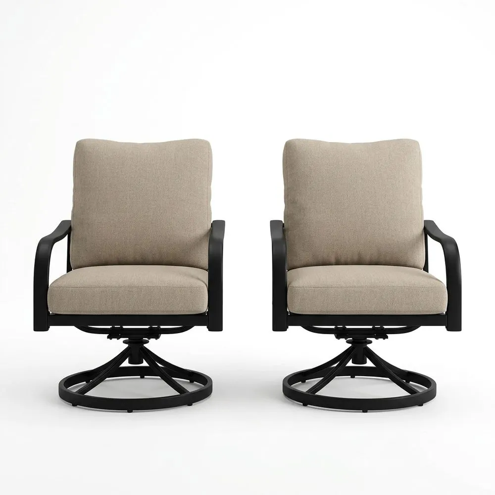 Set di Sedie Rotanti da Esterno in Alluminio e Tessuto Beige