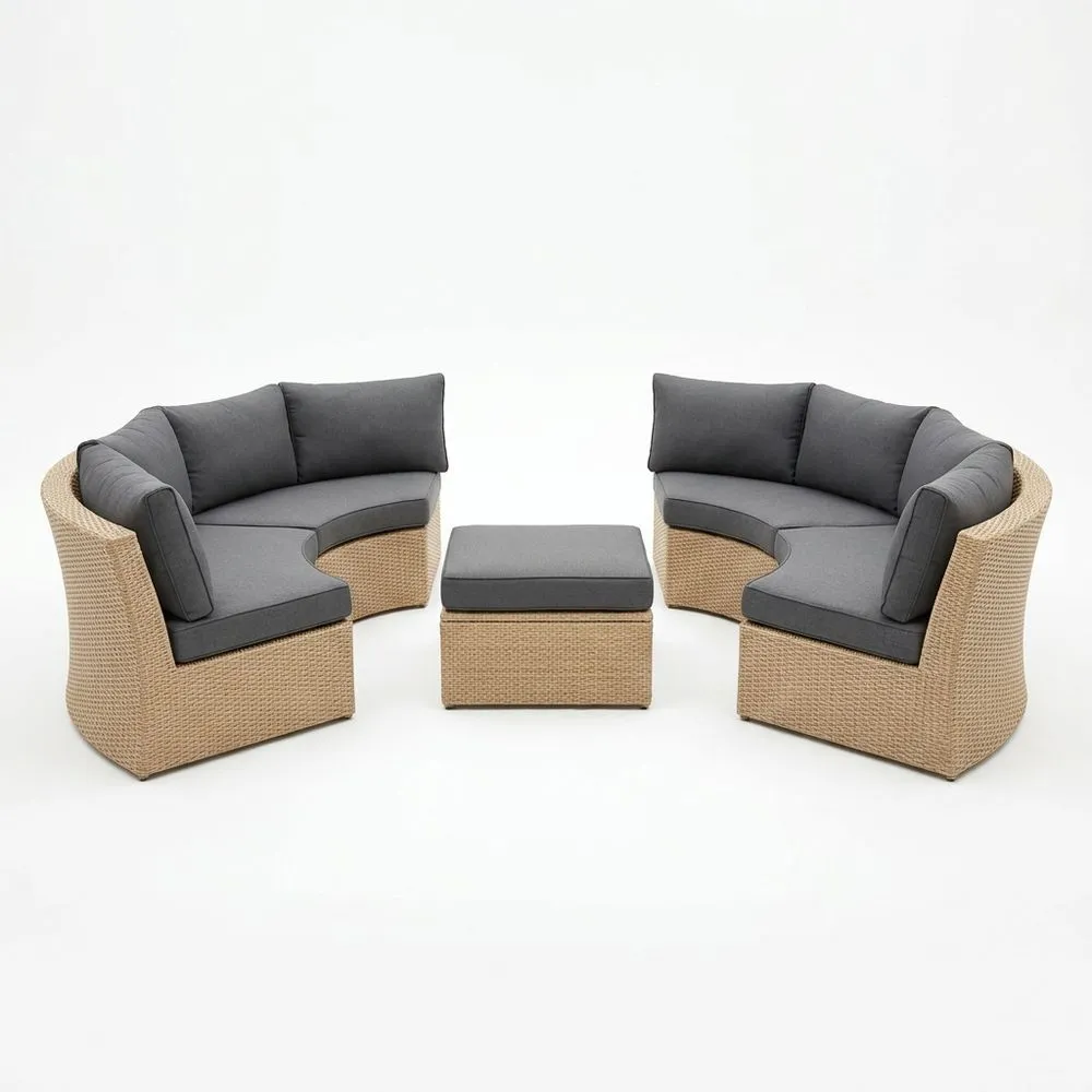 Set Divano da Giardino in Poliratano con Cuscini Grigio Antracite