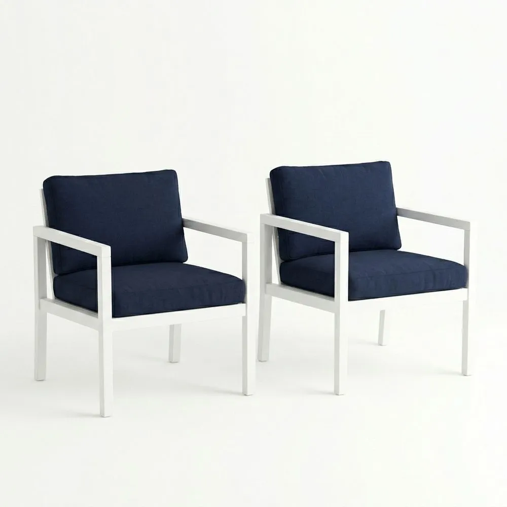 Set di 2 poltrone in alluminio bianco con cuscini blu