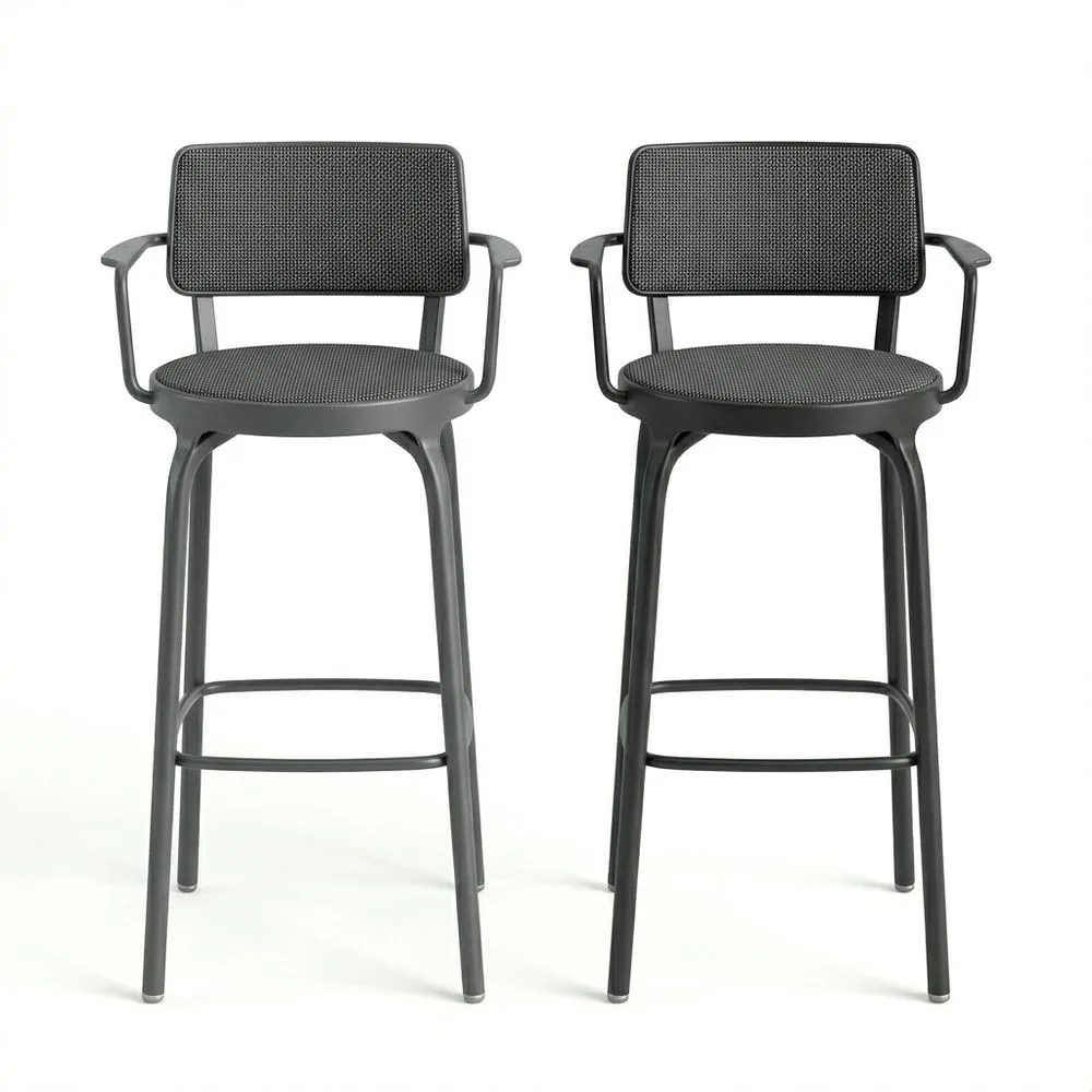 Set di 2 sgabelli da bar in polipropilene rinforzato grigio scuro con schienale e braccioli