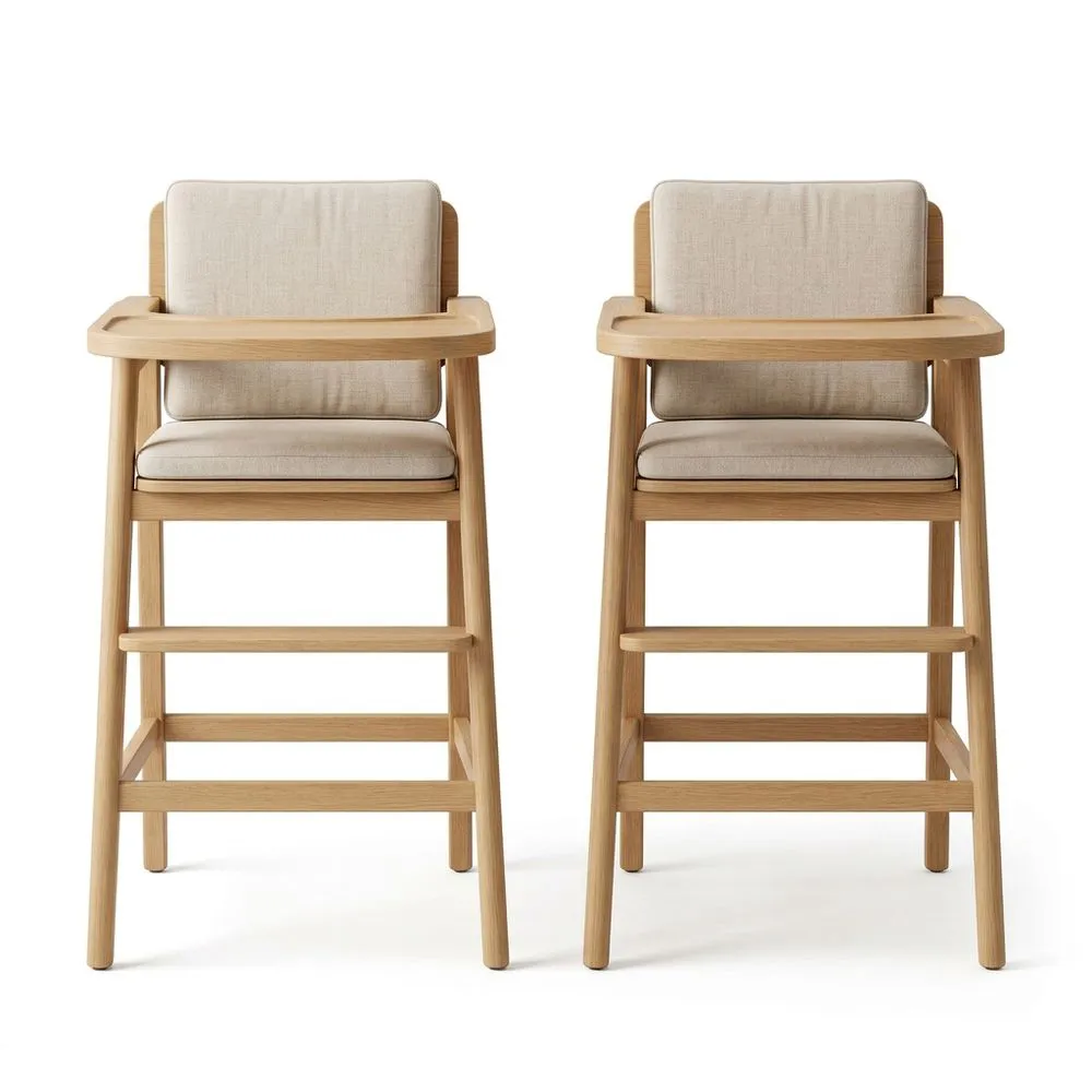 Set di 2 sedie da bar in legno massello con cuscino in poliestere