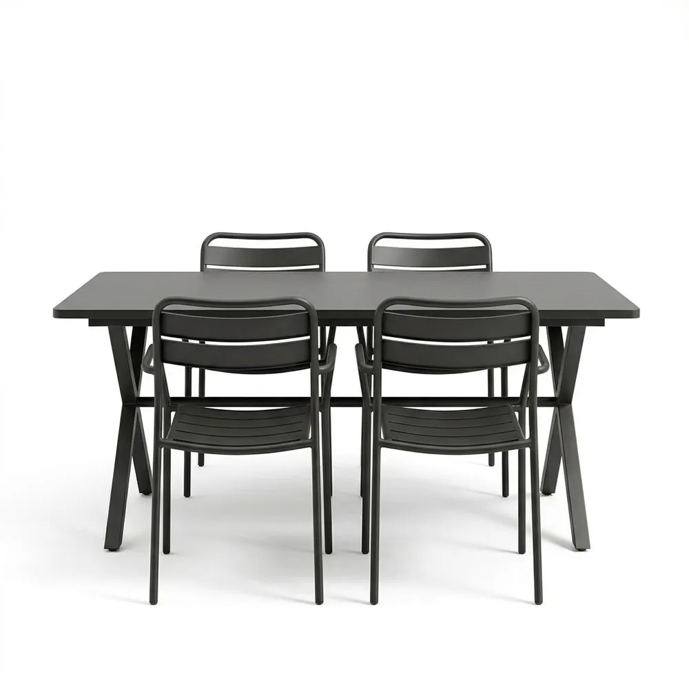 Set tavolo e sedie in alluminio nero da esterno