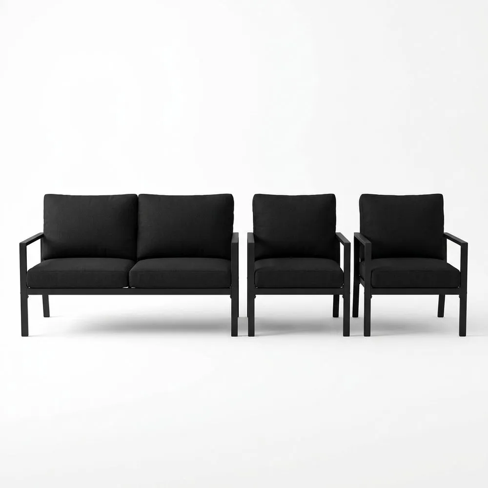 Set da esterno in alluminio nero con cuscini neri