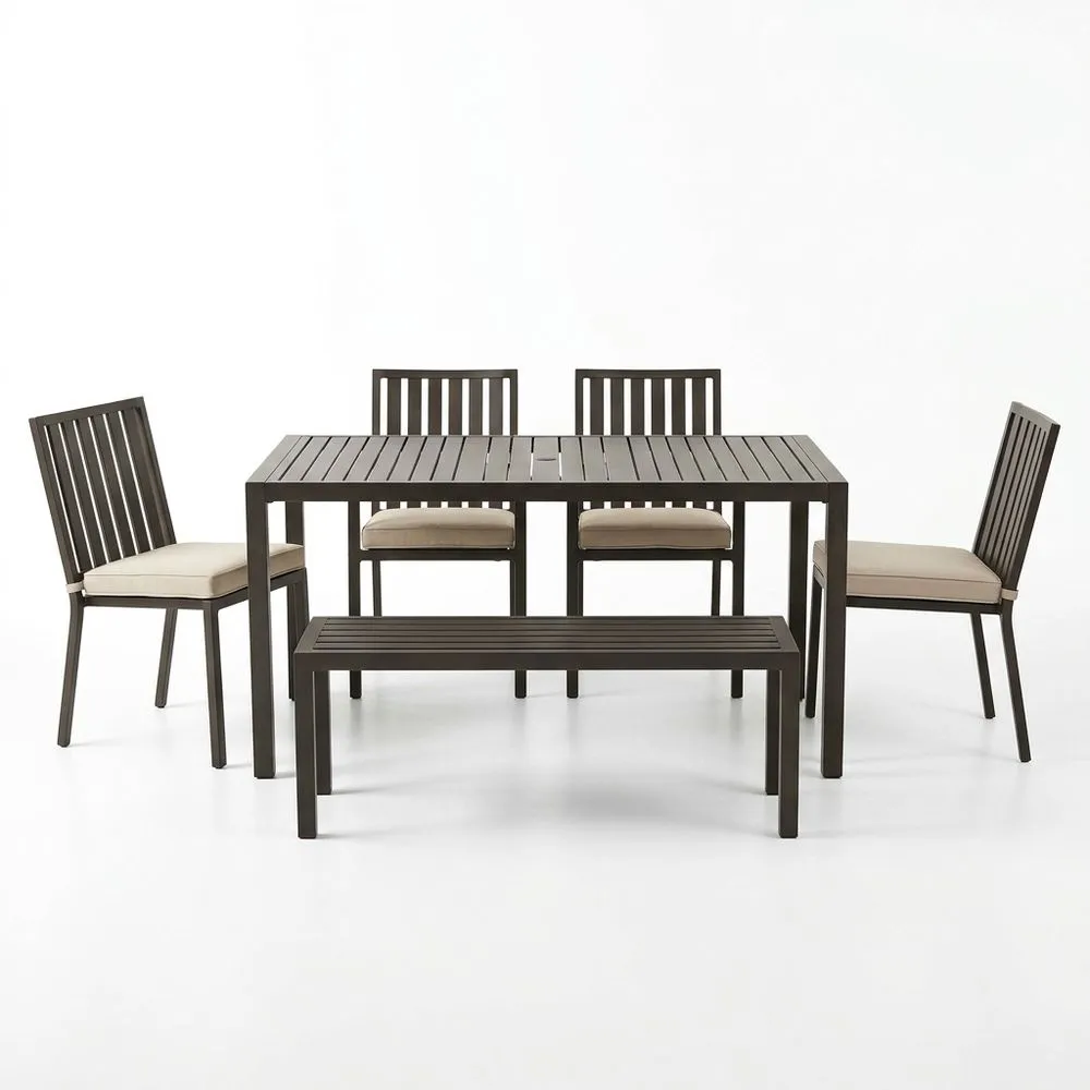 Set Tavolo e Sedie da Giardino in Alluminio Nero, 6 Pezzi