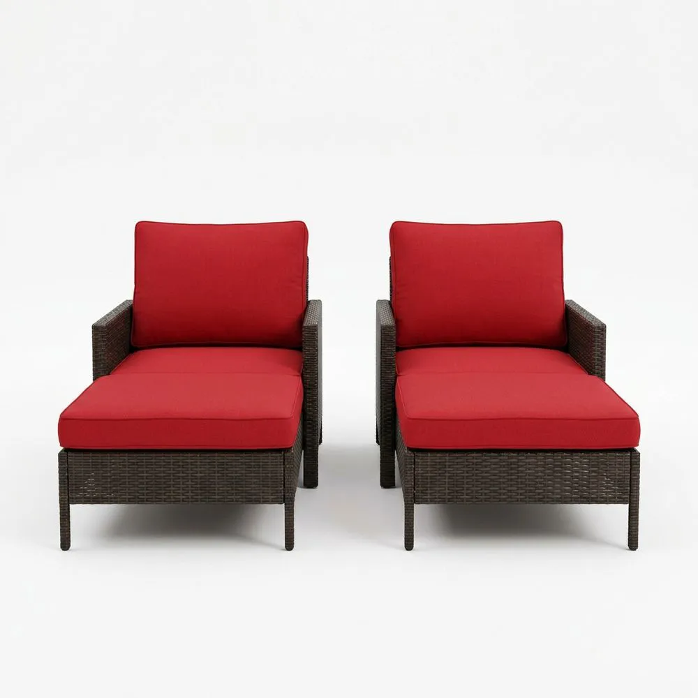 Set di Due Poltrone in Rattan con Cuscini in Poliestere Rosso