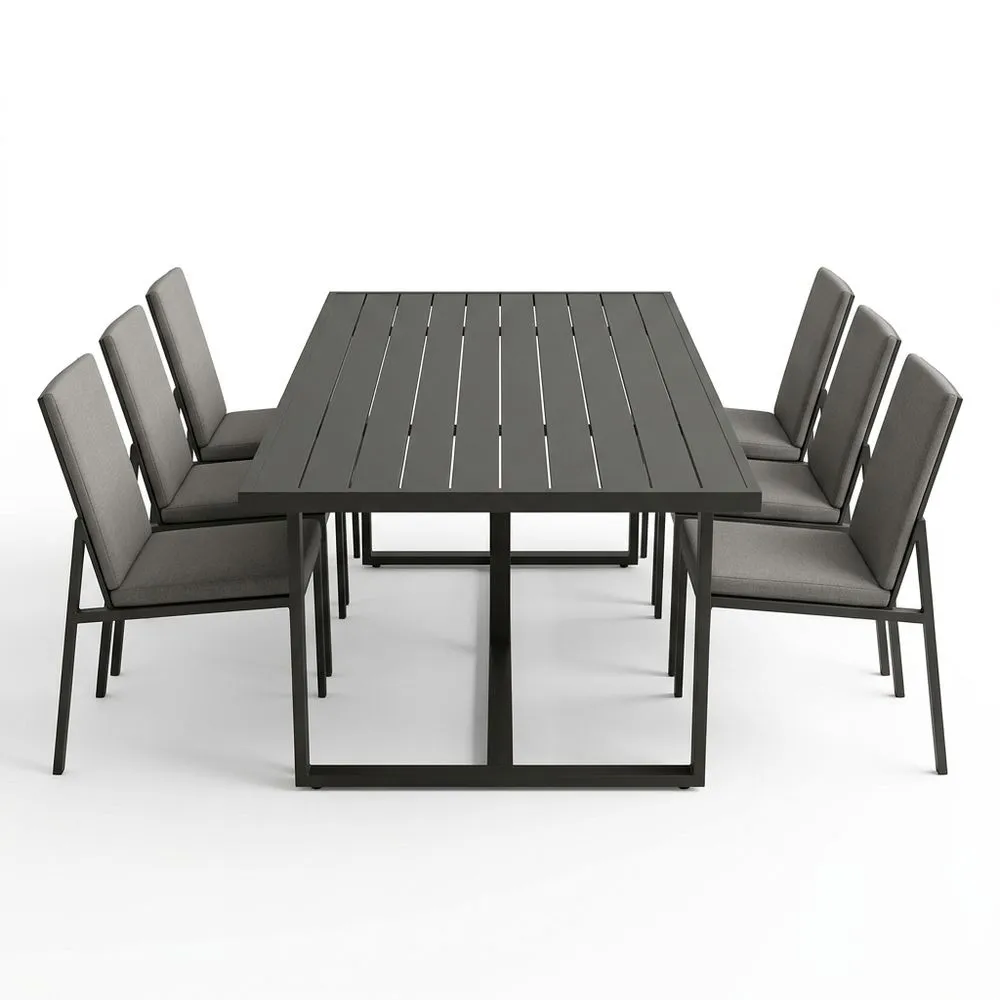 Set da pranzo in ferro nero e tessuto grigio 6 posti