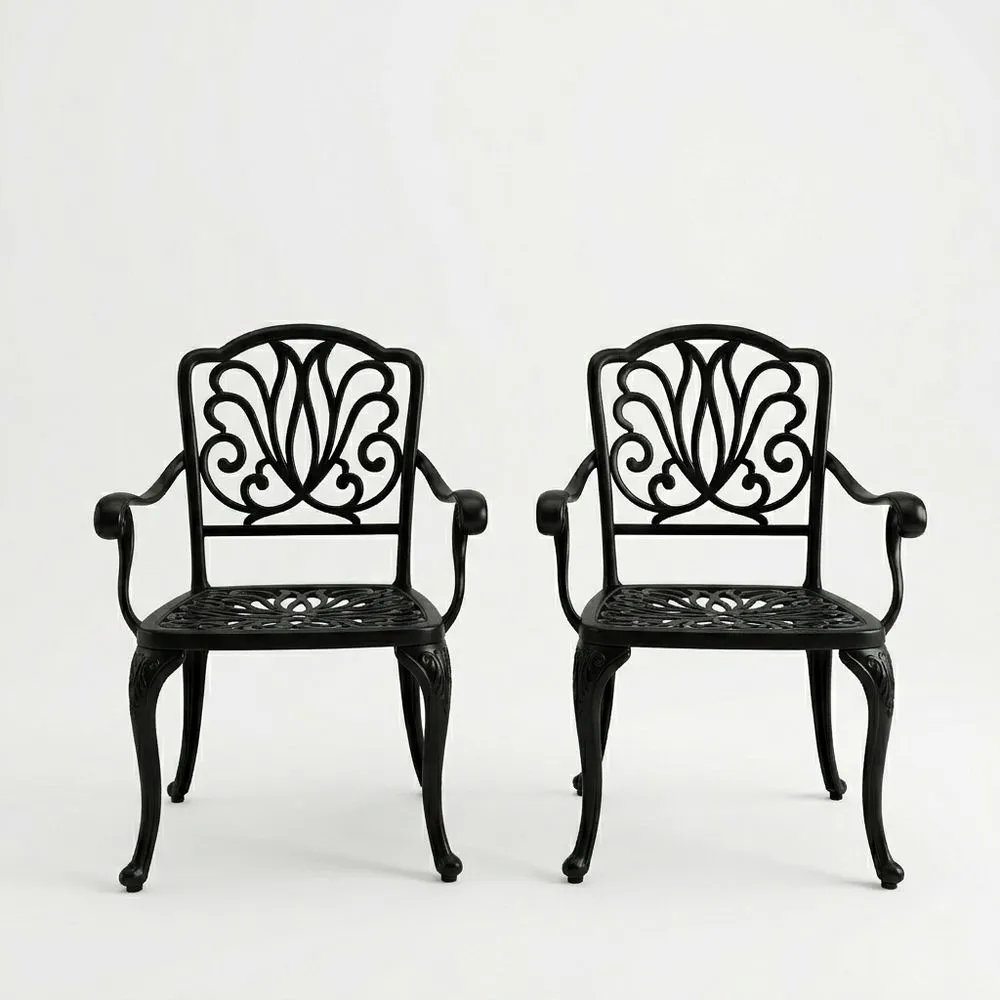 Set di 2 sedie in alluminio pressofuso nero con braccioli