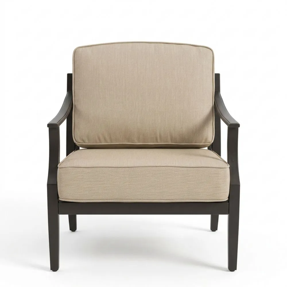 Poltrona in Alluminio con Cuscini in Tessuto Beige