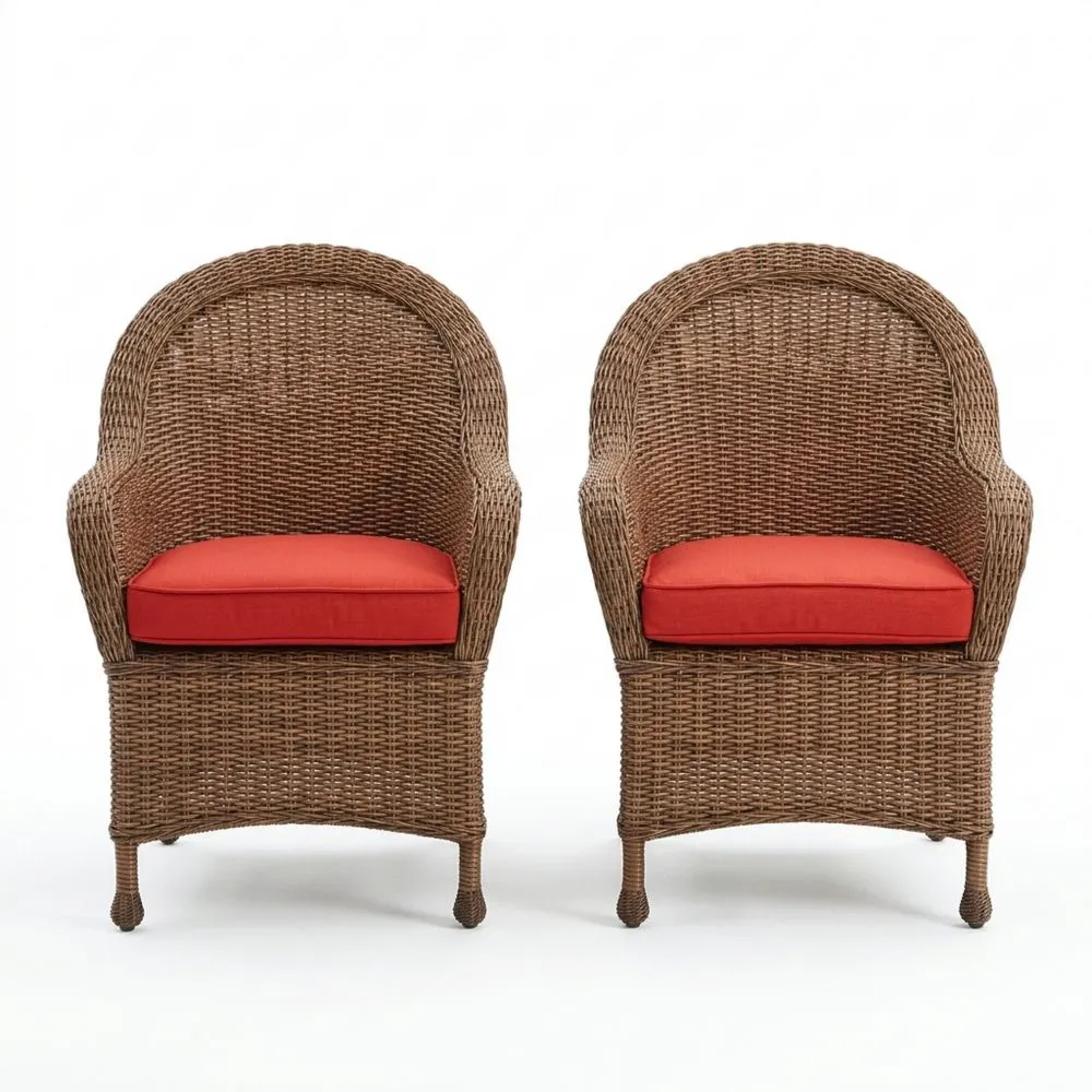 Set di Due Poltrone in Rattan Sintetico con Cuscini Rossi