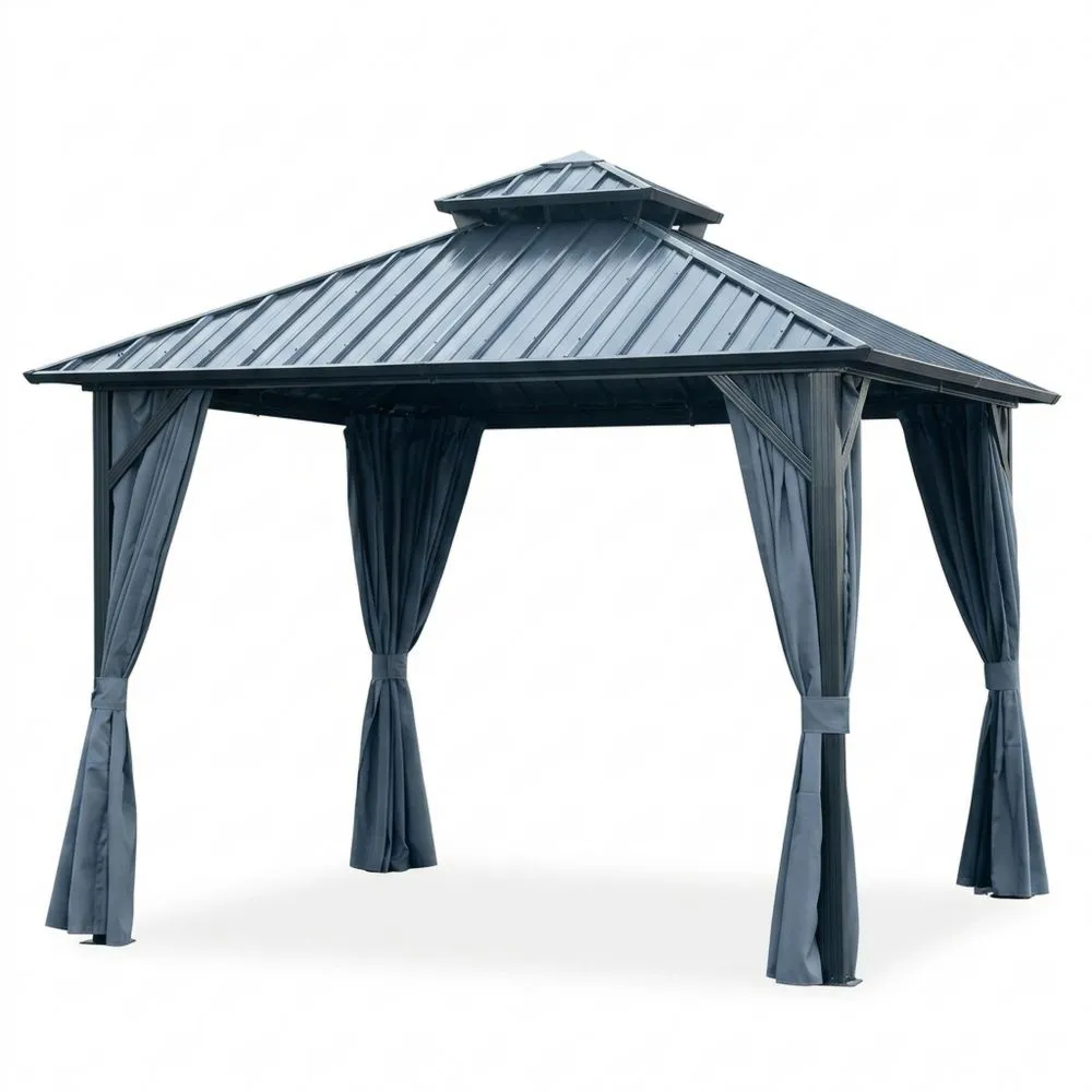 Gazebo da giardino con tetto in acciaio grigio