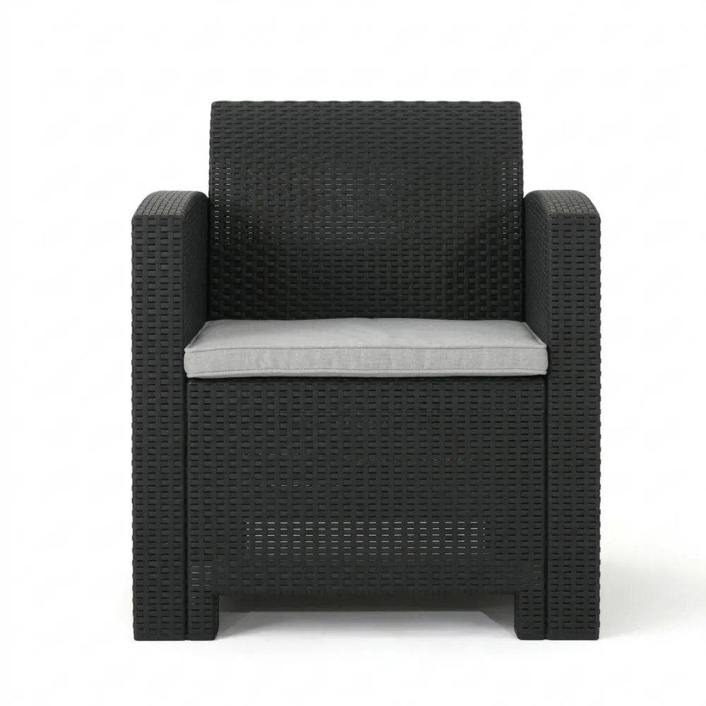 Poltrona in Rattan Sintetico Nero con Cuscino