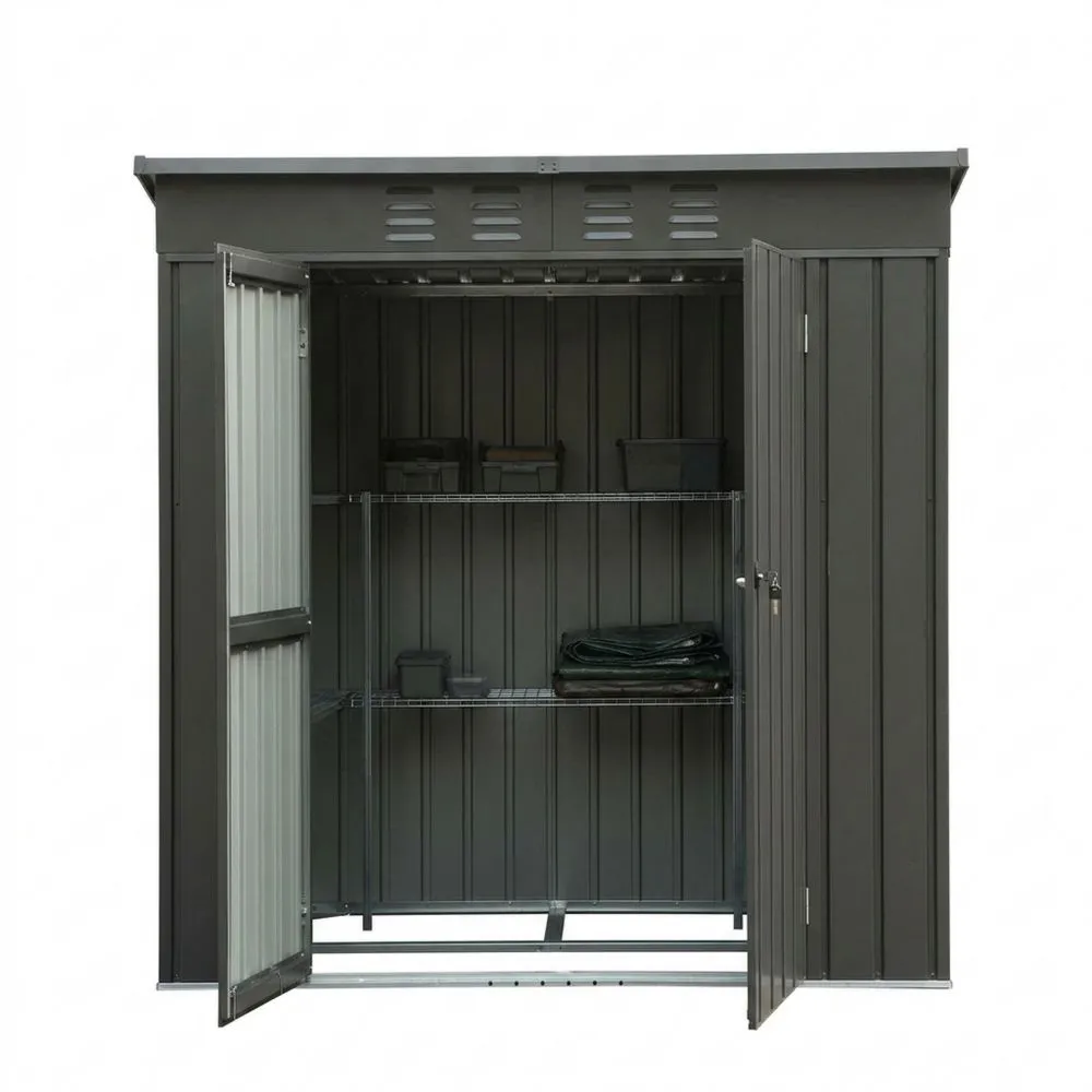 Casetta da Giardino in Acciaio Zincato Grigia con Ripiani