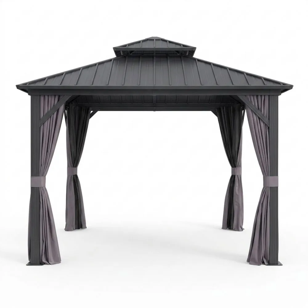 Gazebo in Alluminio Grigio con Tenda in Poliestere