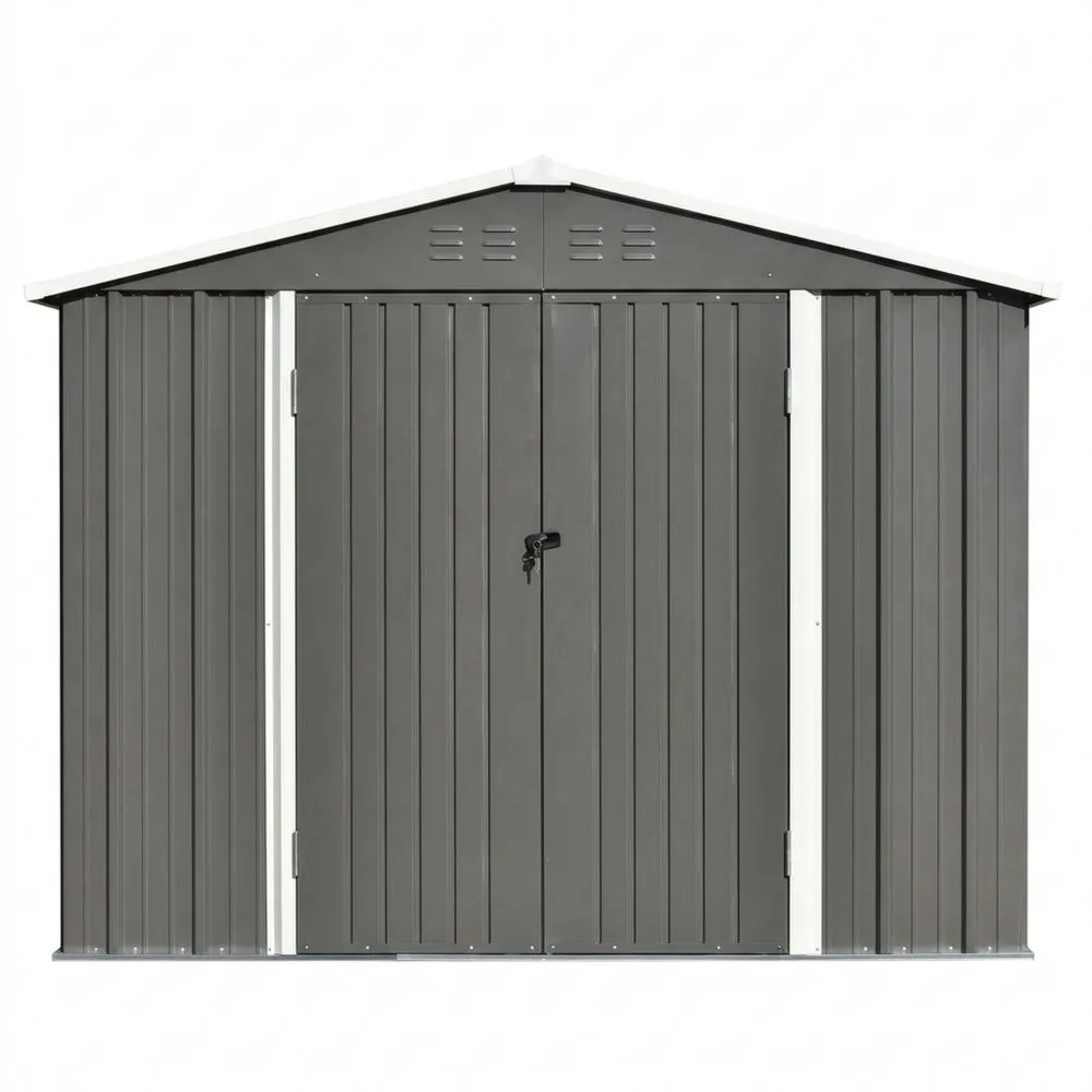 Casetta da giardino grigia in acciaio zincato, dimensioni 203x132x186 cm