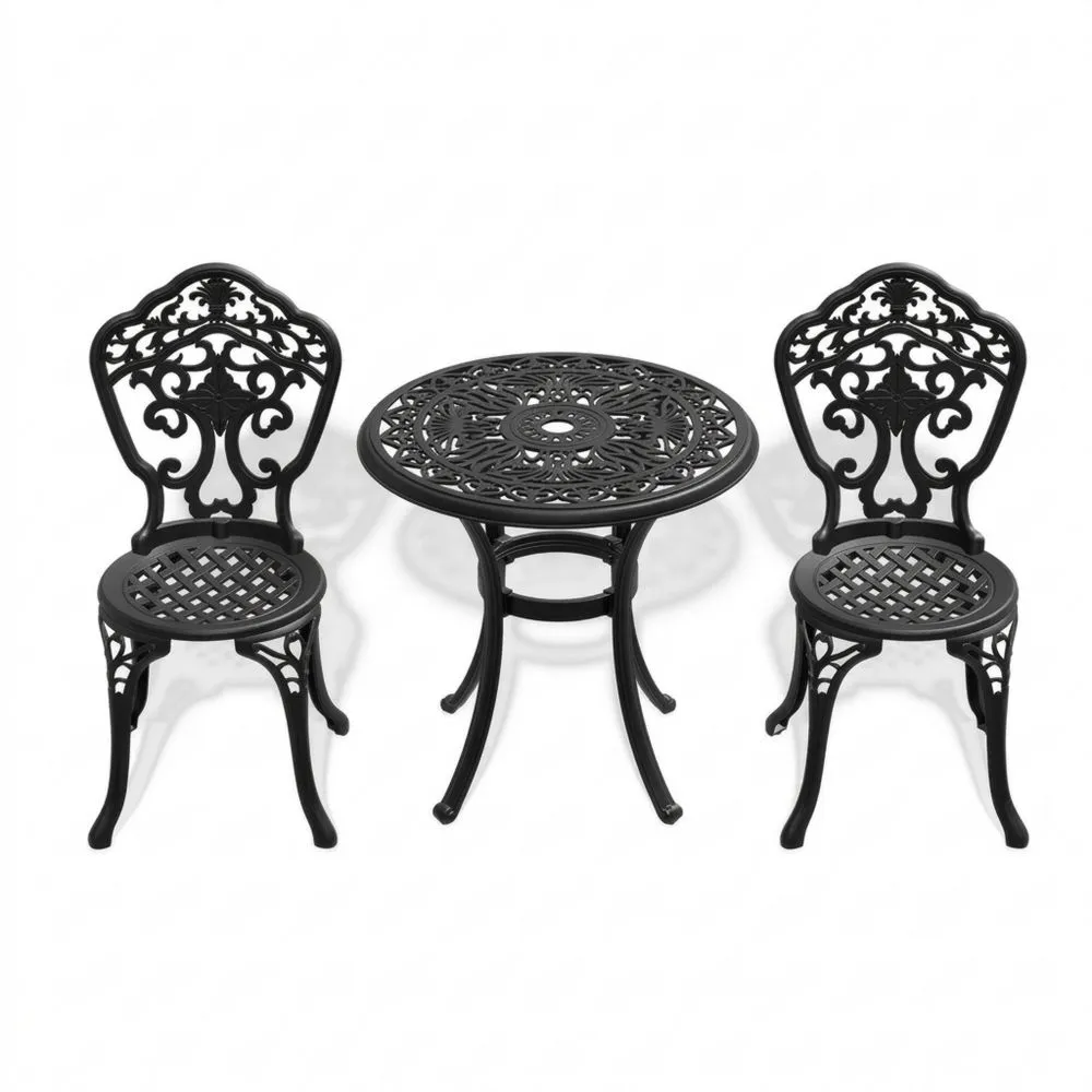 Set da Giardino in Alluminio Nero con Tavolo Rotondo e 2 Sedie