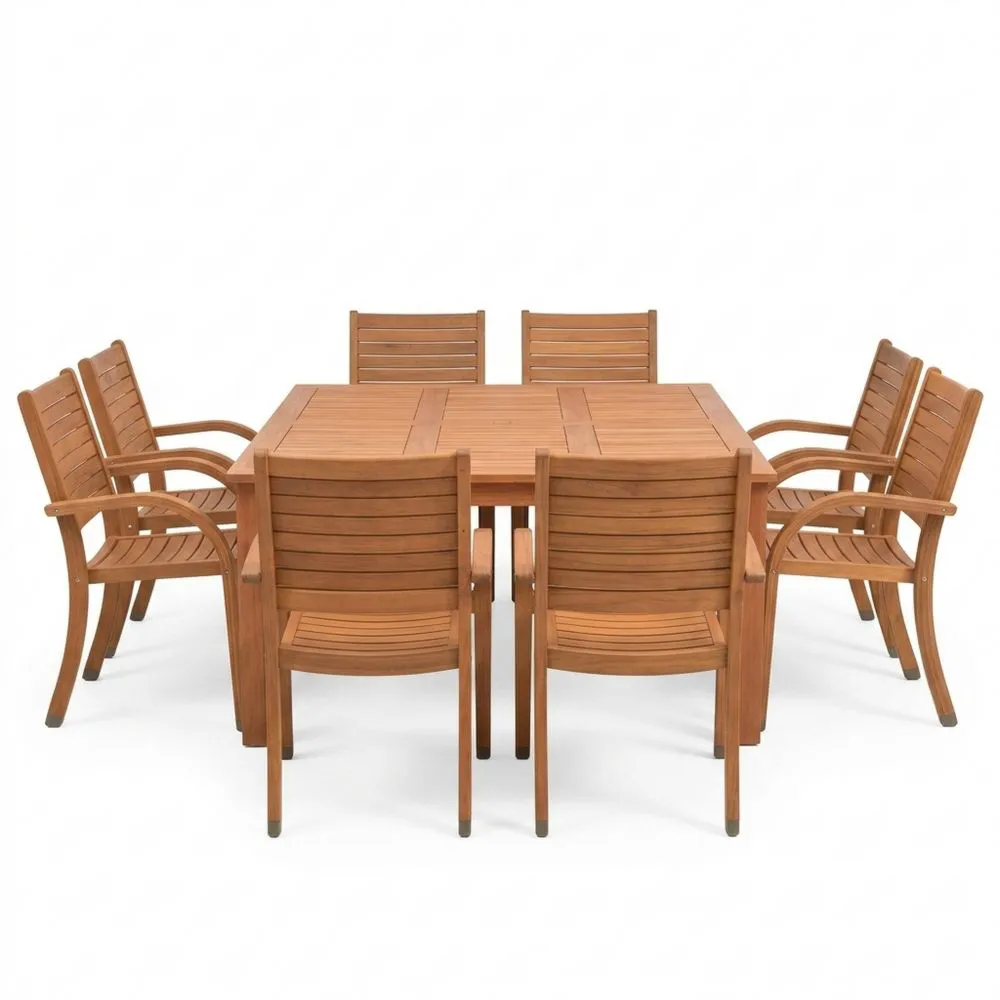 Set tavolo e sedie da esterno in legno di acacia con 8 pezzi