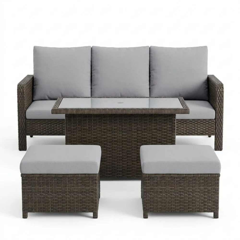 Set di Mobili da Giardino in Rattan con Cuscini Grigi