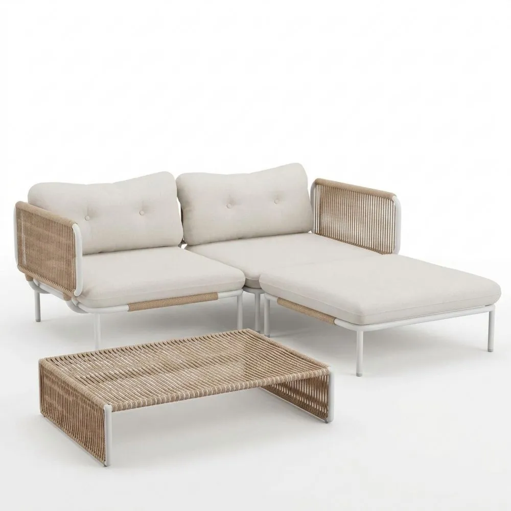 Set Divano Modulare da Esterno in Rattan e Alluminio Bianco
