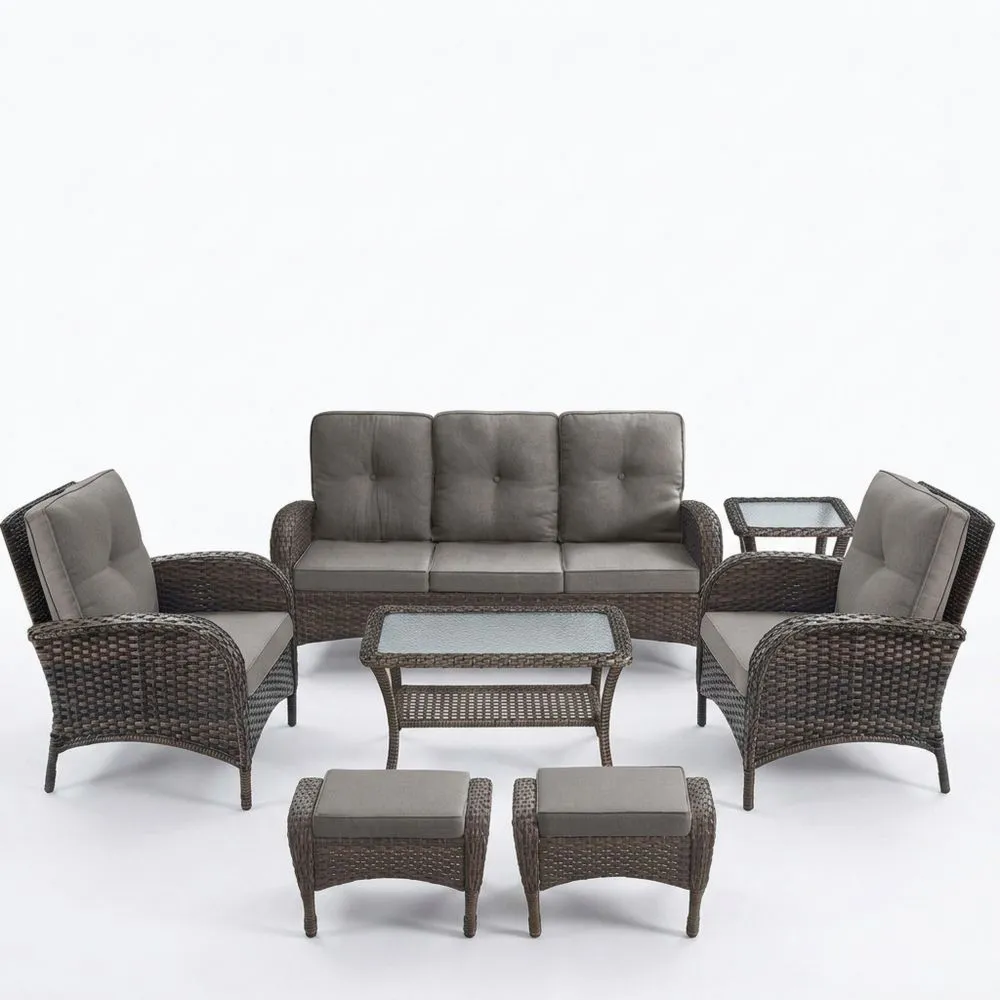Set Divani Giardino Rattan Sintetico con Cuscini Grigi e Tavolino in Vetro