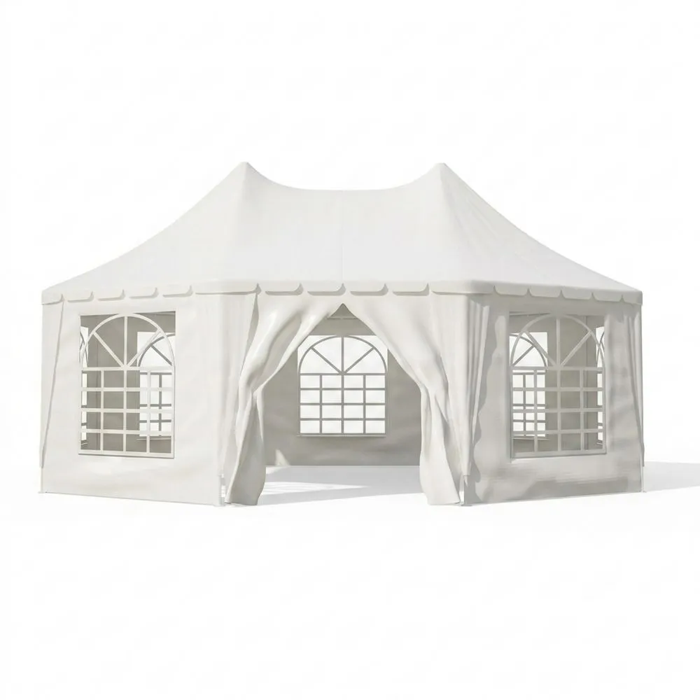 Tenda Esagonale in Poliestere Bianco con Struttura in Acciaio