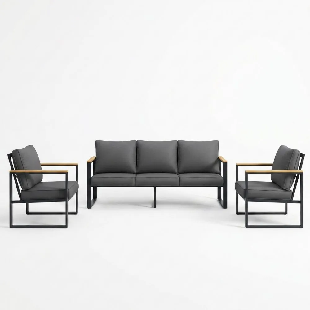 Set di mobili da giardino in alluminio e legno massello, colore grigio.