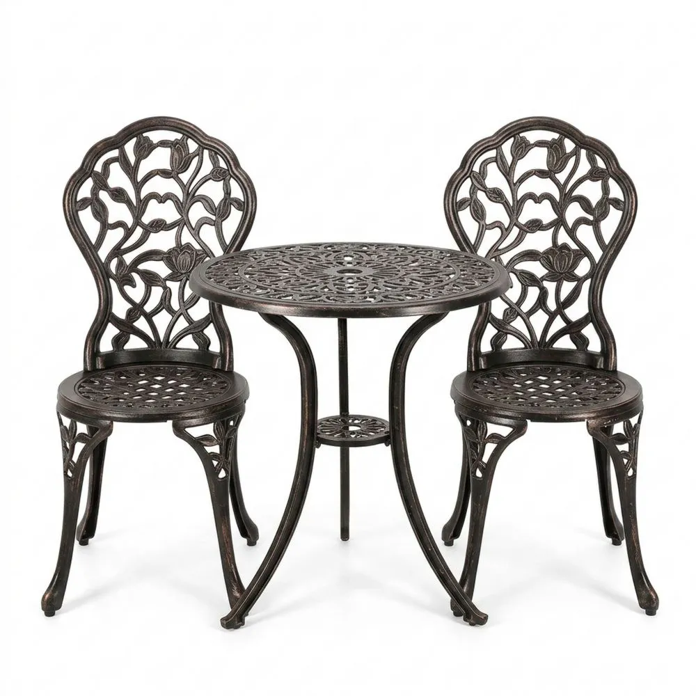Set da Giardino in Alluminio con Tavolo Rotondo e 2 Sedie