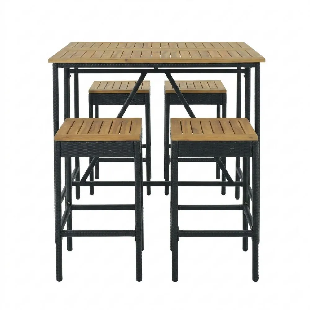 Set di tavolo e sedie composto da 5 pezzi in legno di acacia e rattan