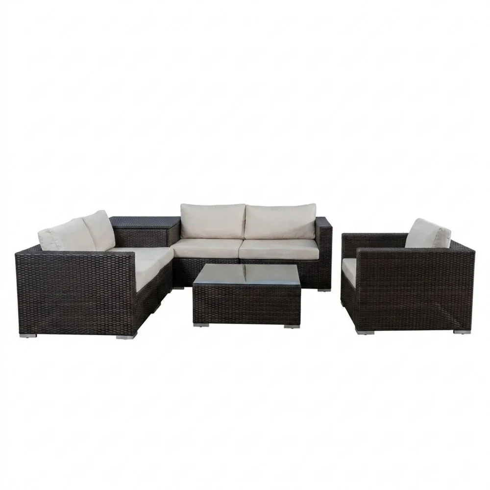 Set Divano Angolare da Giardino in Rattan con Cuscini in Poliestere