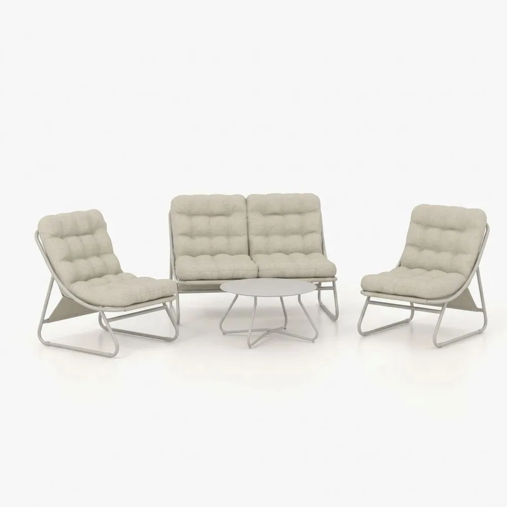 Set salotto da esterno in acciaio con cuscini beige
