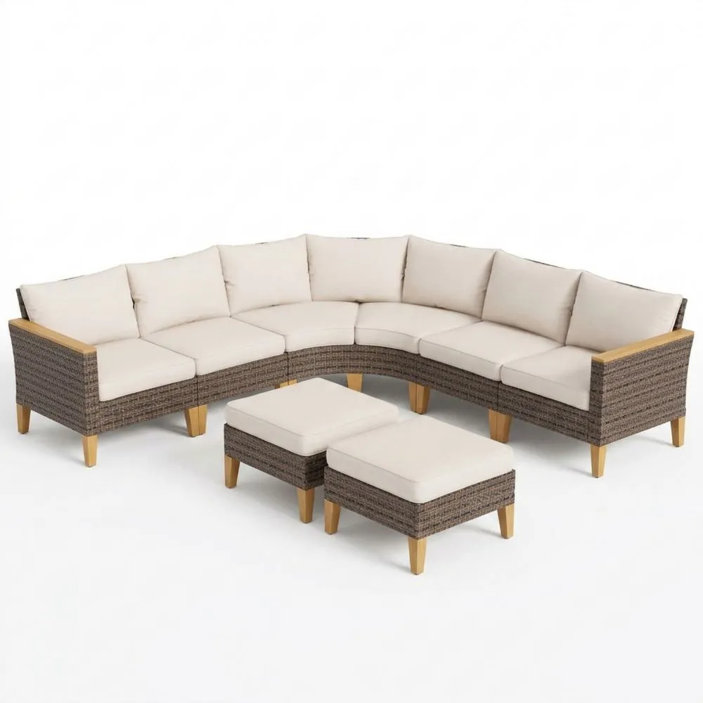 Set Divano Angolare in Rattan con Cuscini in Poliestere