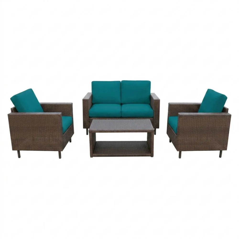 Set da giardino in rattan con cuscini turchesi
